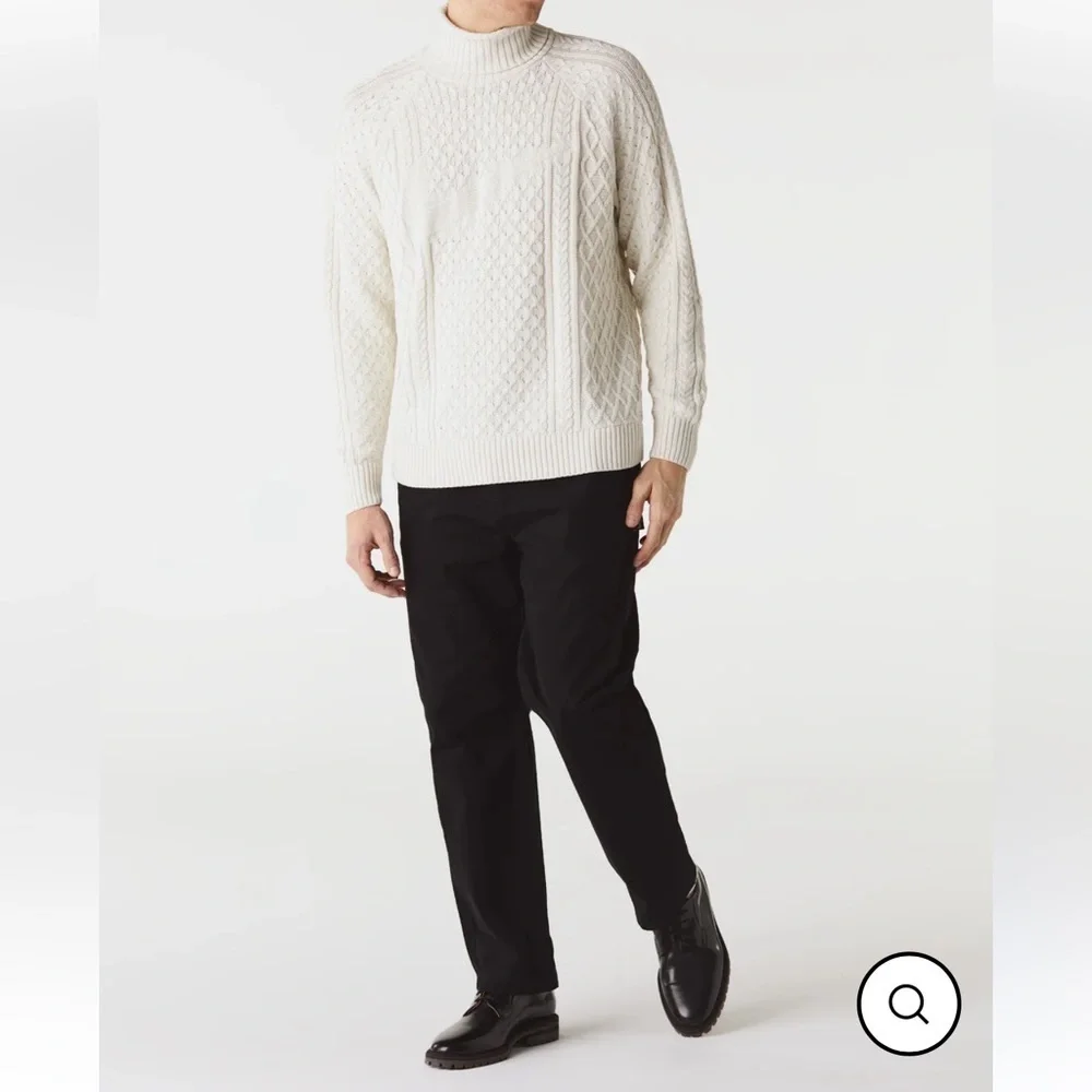Nike Life Mens Cable Knit Turtleneck Off White Chunky Relaxed Large Sweater NWT